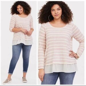 Torrid Pink Ivory Striped Long Sleeve Sweater Plus Size 2